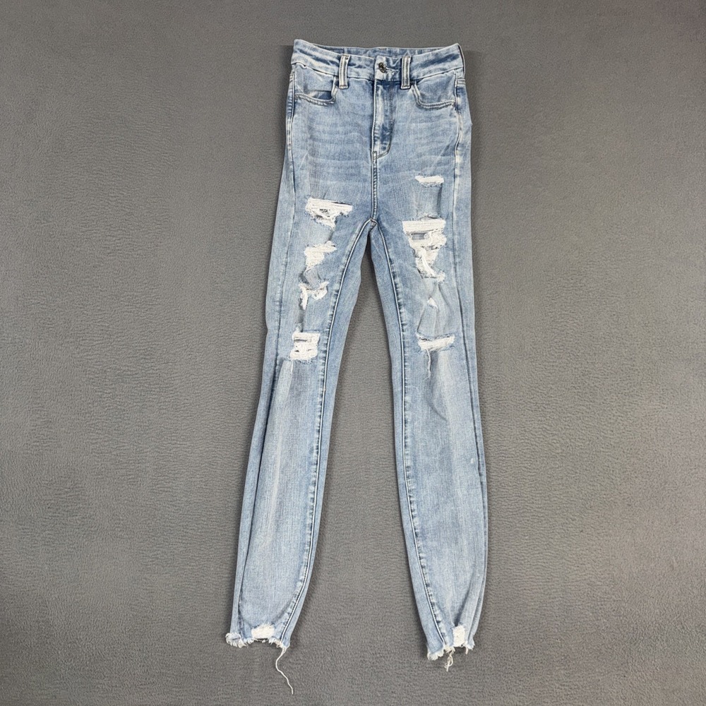 American Eagle Jeans Womens 00 Blue Jegging Curvy Highest Rise Distressed Denim